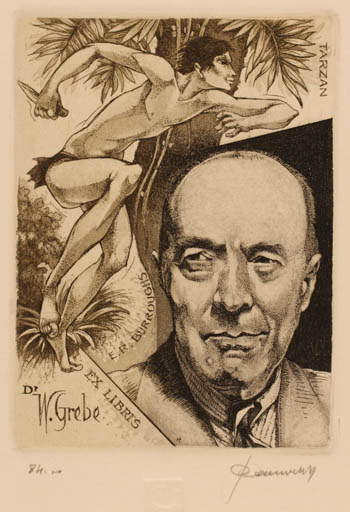 Exlibris by Hedvig Pauwels from Belgium for Dr. Phil Werner Grebe - Literature Portrait 