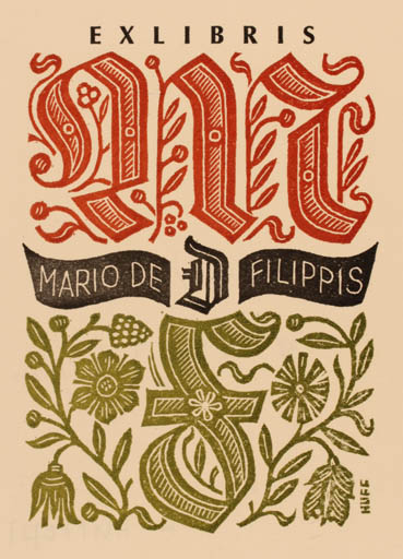 Exlibris by Hermann Huffert from Germany for Mario de Filippis - Monogram 