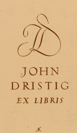 Exlibris by Akke Kumlien from Sweden for John Dristig - Monogram 