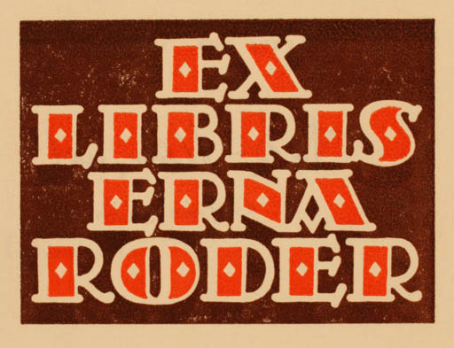 Exlibris by Franz Lehrer from Austria for Erna Roder - Text/Writing 