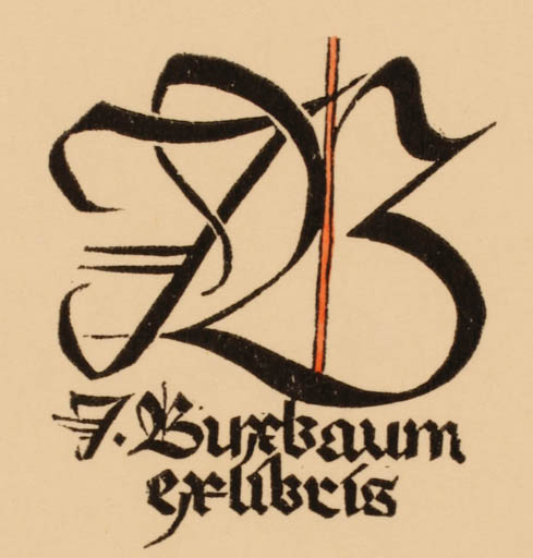 Exlibris by Ottmar Premstaller from Austria for J. Buxbaum - Monogram 