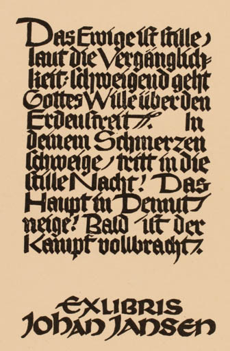 Exlibris by Ottmar Premstaller from Austria for Johan H. A. Jansen - Text/Writing 