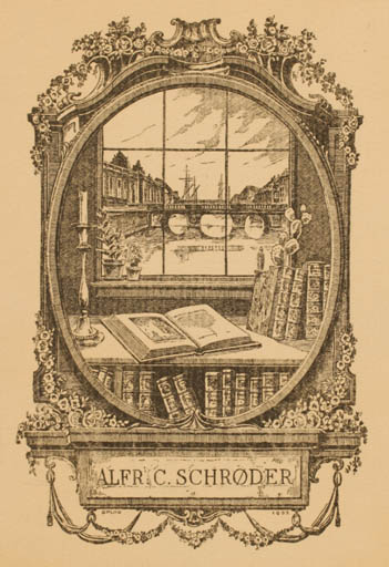 Exlibris by Hakon Spliid from Denmark for Alfred. C Schrøder - Book City Interior 