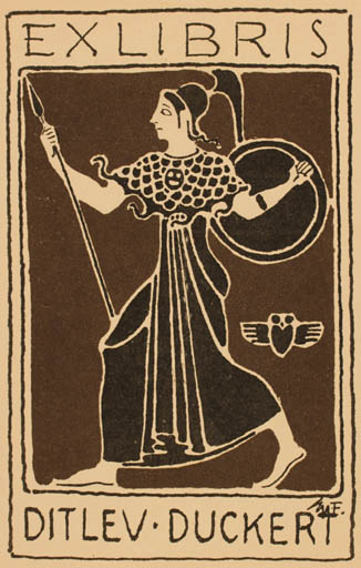 Exlibris by Einer Utzon-Frank from Denmark for Ditlev Duckert - Classical antiquity Military/War 
