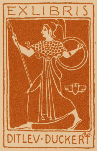 Exlibris by Einer Utzon-Frank from Denmark for Ditlev Duckert - Classical antiquity Military/War 