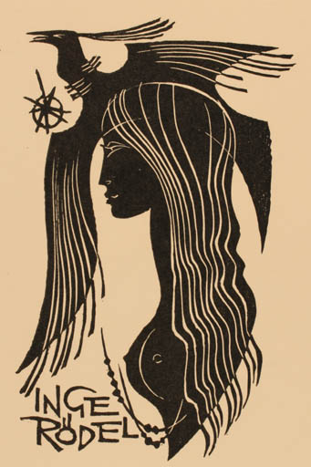 Exlibris by   from Czech Republic for Inge Rödel - Bird Phoenix Woman 
