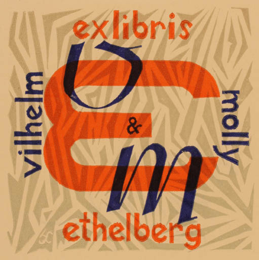 Exlibris by   from Denmark for Vilhelm & Molly Ethelberg - Monogram 