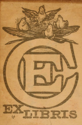 Exlibris by Hans Tegner from Denmark for Einar Christensen - Bird Monogram 
