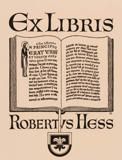 Exlibris by Hans Tomamichel from Schwitzerland for Robertus Hess - Book 
