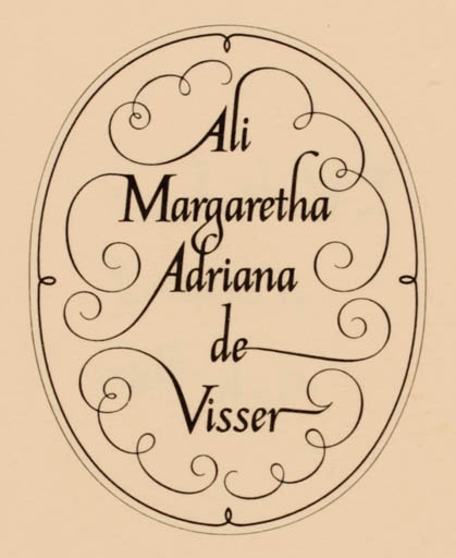 Exlibris by Pieter Wetselaar from Netherland for Ali Margaretha Adriana de Visser - Text/Writing 