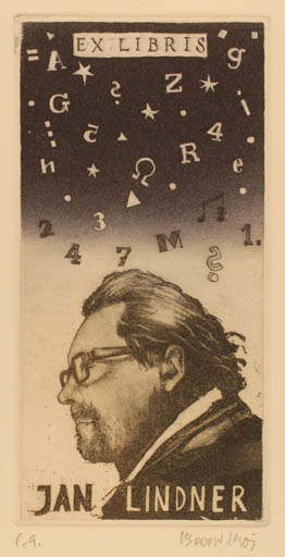 Exlibris by Bodo W. Klös from Germany for Jan Lindner - Man Portrait 