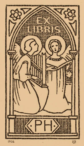 Exlibris by Britta Barnekov from Denmark for Povl Hamburger - Angel Music Religion 