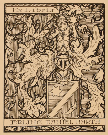 Exlibris by Almerik Barth from Denmark for Erling Daniel Barth - Heraldry 