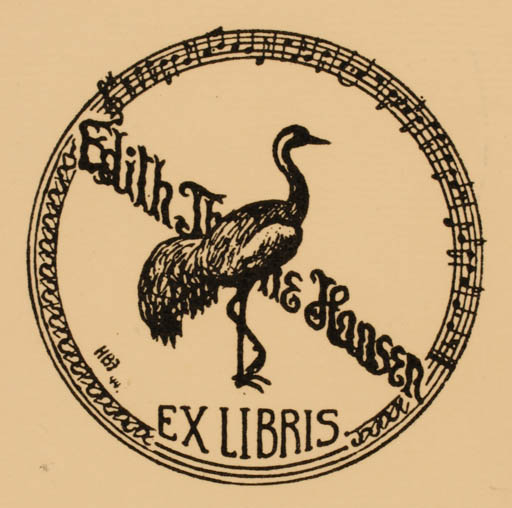 Exlibris by Haagen Bartram-Jensen from Denmark for Edith Thrane Hansen - Bird 