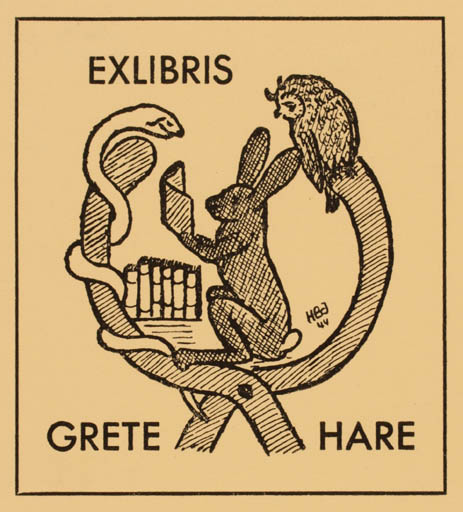 Exlibris by   from Denmark for Grete Hare - Fauna 
