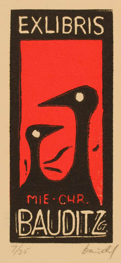 Exlibris by Chr. W. Bauditz from Denmark for Mie & Chr. W. Bauditz - Bird 