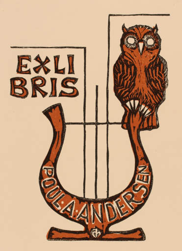 Exlibris by Chr. W. Bauditz from Denmark for Poul A. Andersen - Owl 