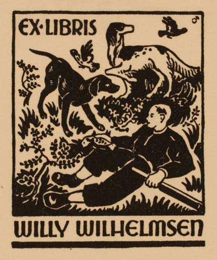 Exlibris by Albert Jaern from Norway for Willy Wilhelmsen - Hobby Dog Sport/game 