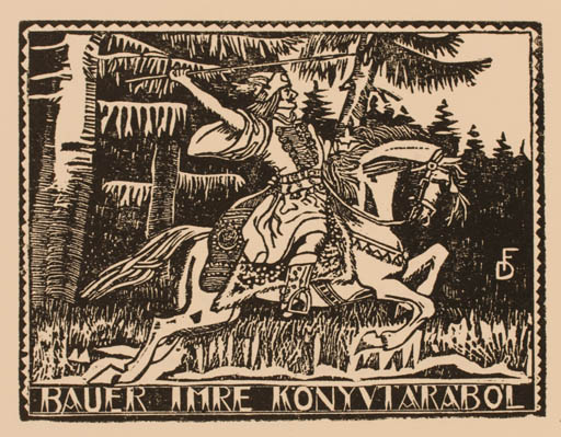 Exlibris by Dezsö Farkas from Hungary for Imre Bauer - Horse Horseman/Rider 