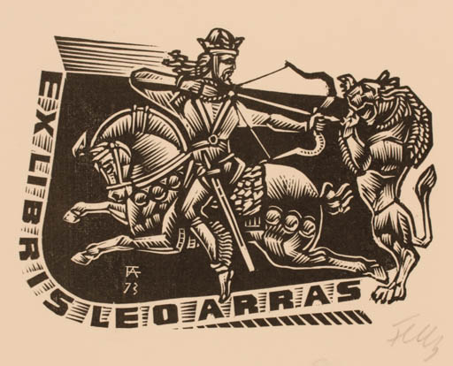 Exlibris by Antal Fery from Hungary for Leo Arras - Fauna Horse Horseman/Rider Sport/game 