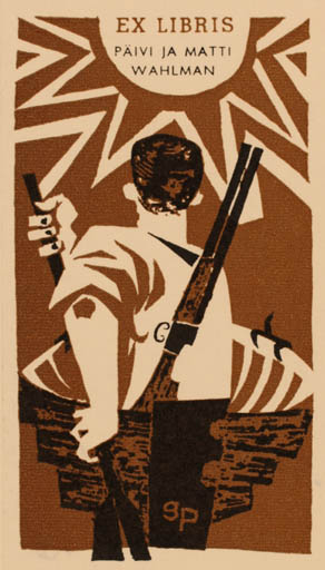 Exlibris by Seppo Polameri from Finland for Päivi Ja Matti Wahlman - Weapon 