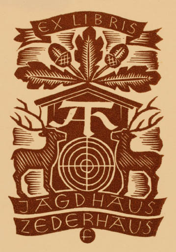 Exlibris by Johannes G. Freund from Austria for Jagdhaus Zederhaus - Fauna 