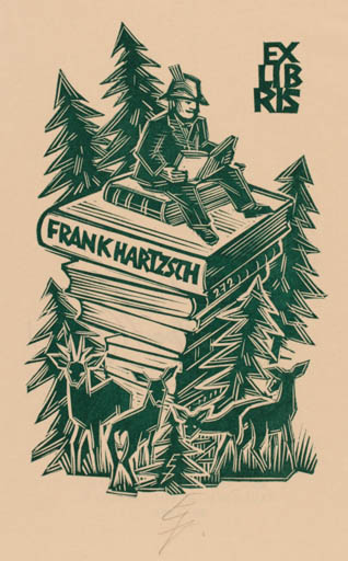 Exlibris by Erhard Zierold from Germany for Frank Hartzsch - Book Fauna 