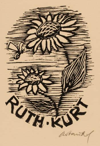 Exlibris by Chr. W. Bauditz from Denmark for Ruth+Kurt Farup - Flower 