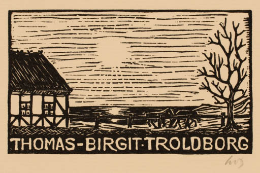 Exlibris by Chr. W. Bauditz from Denmark for Thomas og Birgit Troldborg - Scenery/Landscape Sun 