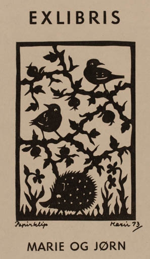 Exlibris by Marie Bech from Denmark for Marie og Jørn Bech - Fauna 