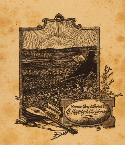 Exlibris by H Bechmann from Denmark for E. Aggerbeck Christensen - Scenery/Landscape Sun 