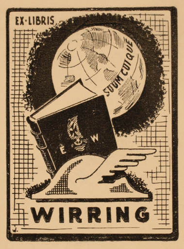 Exlibris by Wermund Bendtsen from Denmark for Erik Wirring - Book Globe Hermes 