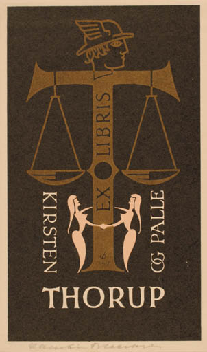 Exlibris by Christian Blæsbjerg from Denmark for Kirsten og Palle Thorup - Hermes Law 