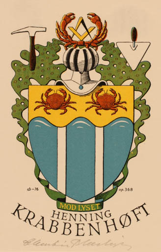 Exlibris by Christian Blæsbjerg from Denmark for Henning Krabbenhøft - Heraldry 