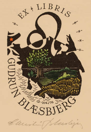 Exlibris by Christian Blæsbjerg from Denmark for Gudrun Blæsbjerg - Scenery/Landscape 
