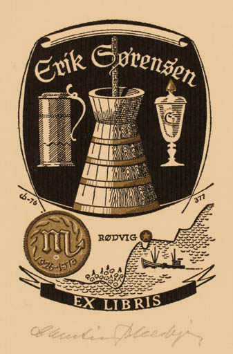 Exlibris by Christian Blæsbjerg from Denmark for Erik Sørensen - 