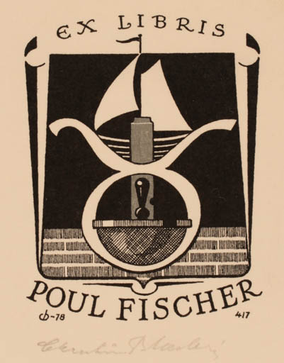 Exlibris by Christian Blæsbjerg from Denmark for Paul Fischer - Heraldry 