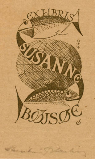 Exlibris by Christian Blæsbjerg from Denmark for Susanne Bøjsøe - Fish Globe 
