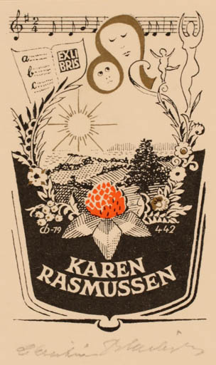 Exlibris by Christian Blæsbjerg from Denmark for Karen Rasmussen - Scenery/Landscape Music 