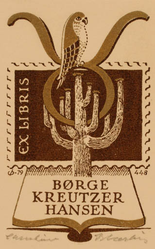 Exlibris by Christian Blæsbjerg from Denmark for Børge Kreutzer Hansen - Bird 