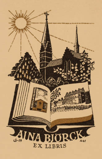 Exlibris by Christian Blæsbjerg from Denmark for Aina Björck - Book Church Sun 