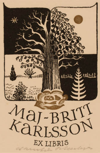 Exlibris by Christian Blæsbjerg from Denmark for Maj-Britt Karlsson - Tree 