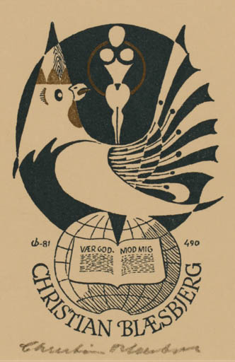 Exlibris by Christian Blæsbjerg from Denmark for Christian Blæsbjerg - Bird Globe 