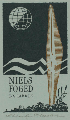 Exlibris by Christian Blæsbjerg from Denmark for Niels Foged - Globe 