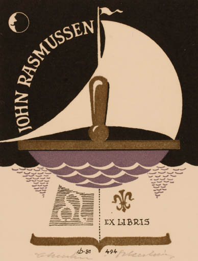 Exlibris by Christian Blæsbjerg from Denmark for John Rasmussen - Maritime 