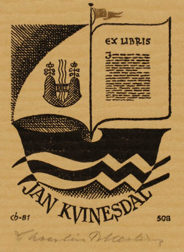 Exlibris by Christian Blæsbjerg from Denmark for Jan Kvinesdal - Ship/Boat 