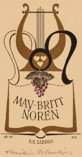 Exlibris by Christian Blæsbjerg from Denmark for ? Noren May-Britt - Music Wine 