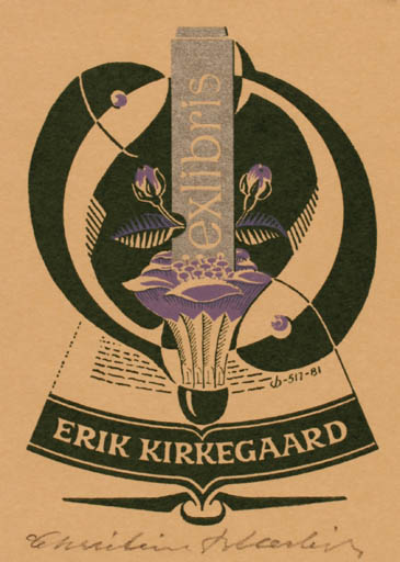 Exlibris by Christian Blæsbjerg from Denmark for Erik Kirkegaard - Fish 