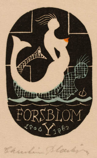 Exlibris by Christian Blæsbjerg from Denmark for Yngve Forsblom - Mermaid 