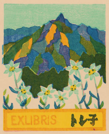 Exlibris by Hikaru Mabuchi from Japan for ? ? - Mountain Flower Scenery/Landscape 